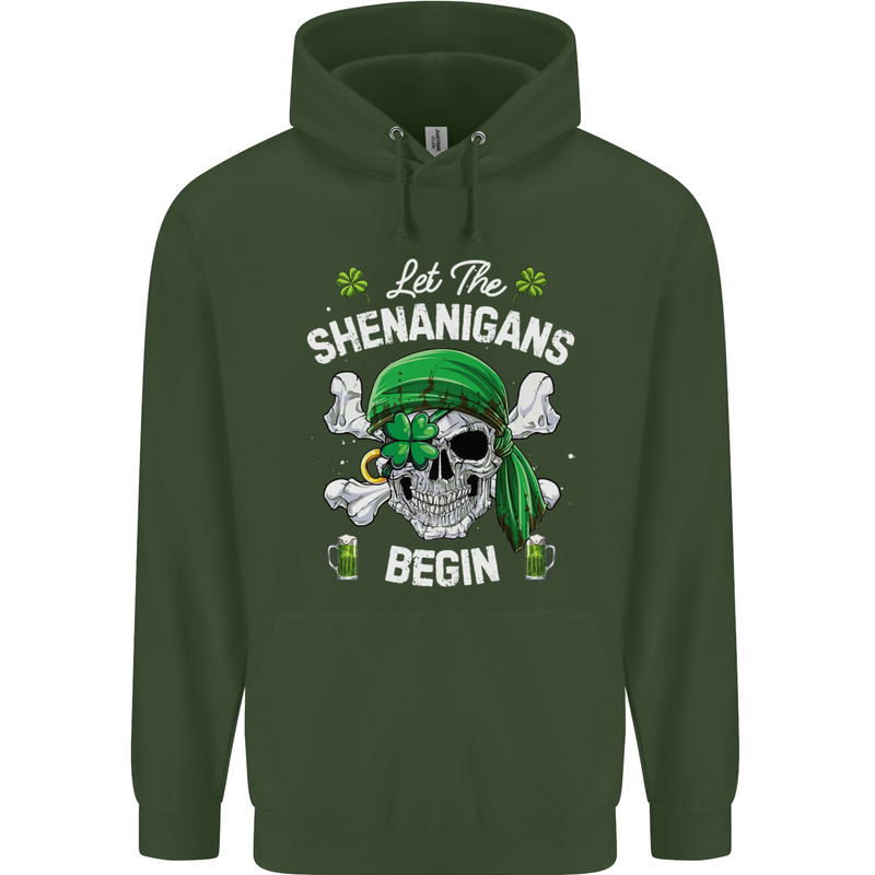 St Patricks Day Let the Shenanigans Begin Mens 80% Cotton Hoodie Forest Green