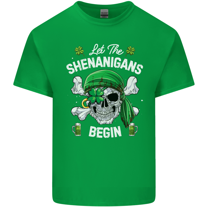 St Patricks Day Let the Shenanigans Begin Mens Cotton T-Shirt Tee Top Irish Green