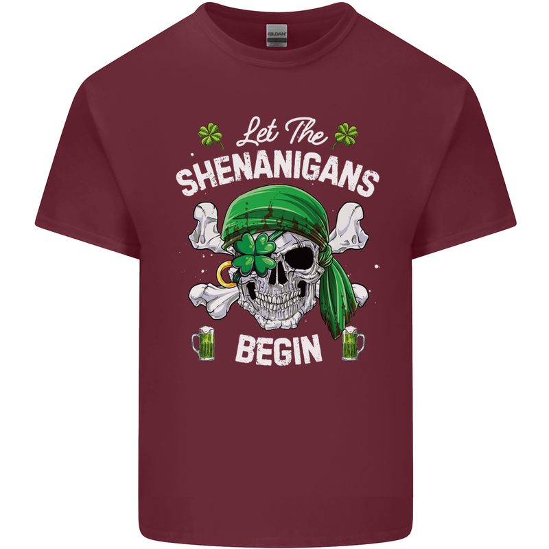 St Patricks Day Let the Shenanigans Begin Mens Cotton T-Shirt Tee Top Maroon