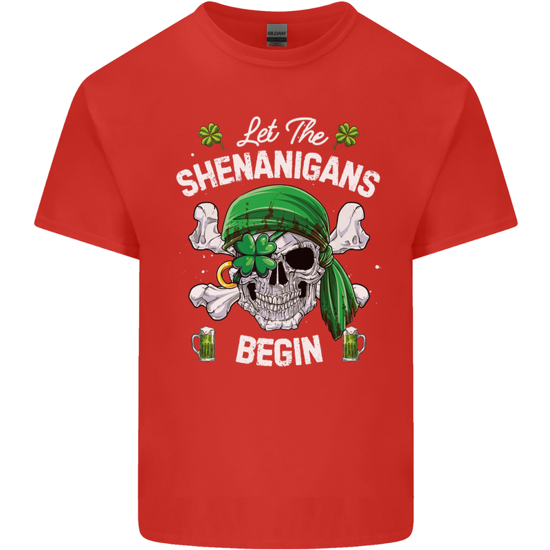 St Patricks Day Let the Shenanigans Begin Mens Cotton T-Shirt Tee Top Red