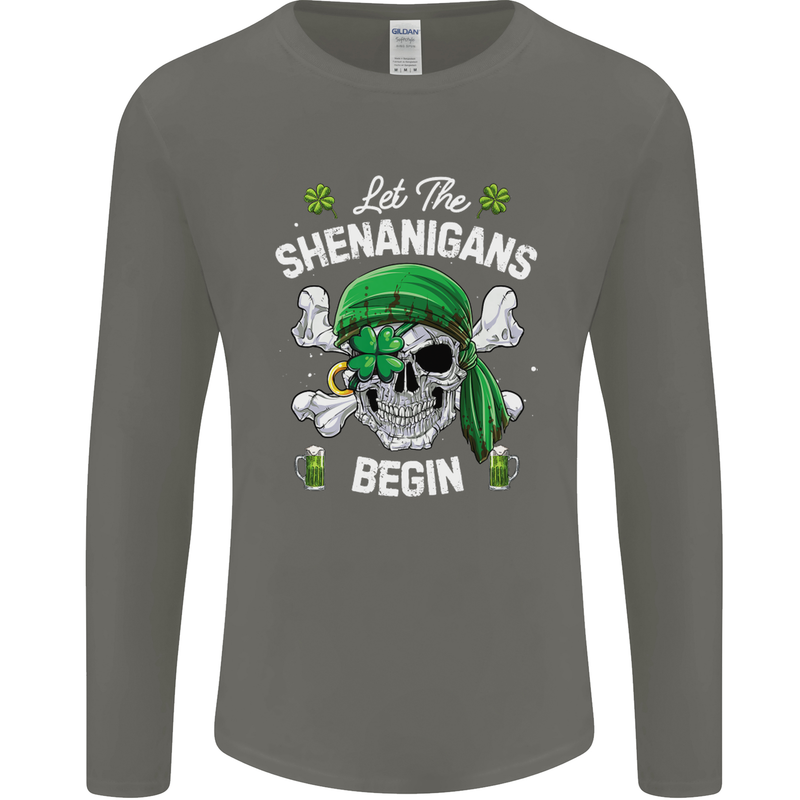 St Patricks Day Let the Shenanigans Begin Mens Long Sleeve T-Shirt Charcoal