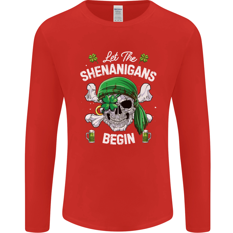 St Patricks Day Let the Shenanigans Begin Mens Long Sleeve T-Shirt Red