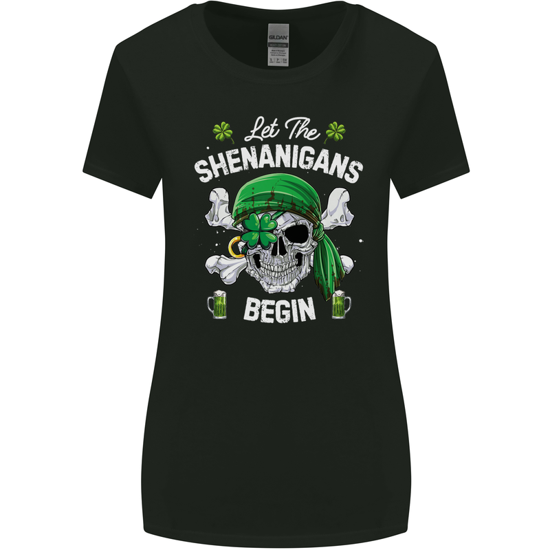 St Patricks Day Let the Shenanigans Begin Womens Wider Cut T-Shirt Black