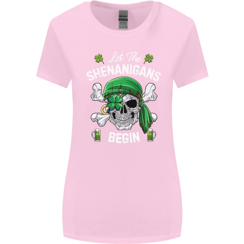 St Patricks Day Let the Shenanigans Begin Womens Wider Cut T-Shirt Light Pink