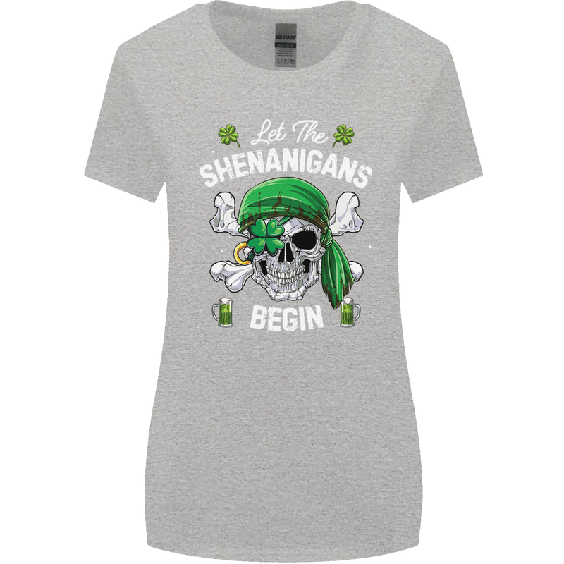 St Patricks Day Let the Shenanigans Begin Womens Wider Cut T-Shirt Sports Grey