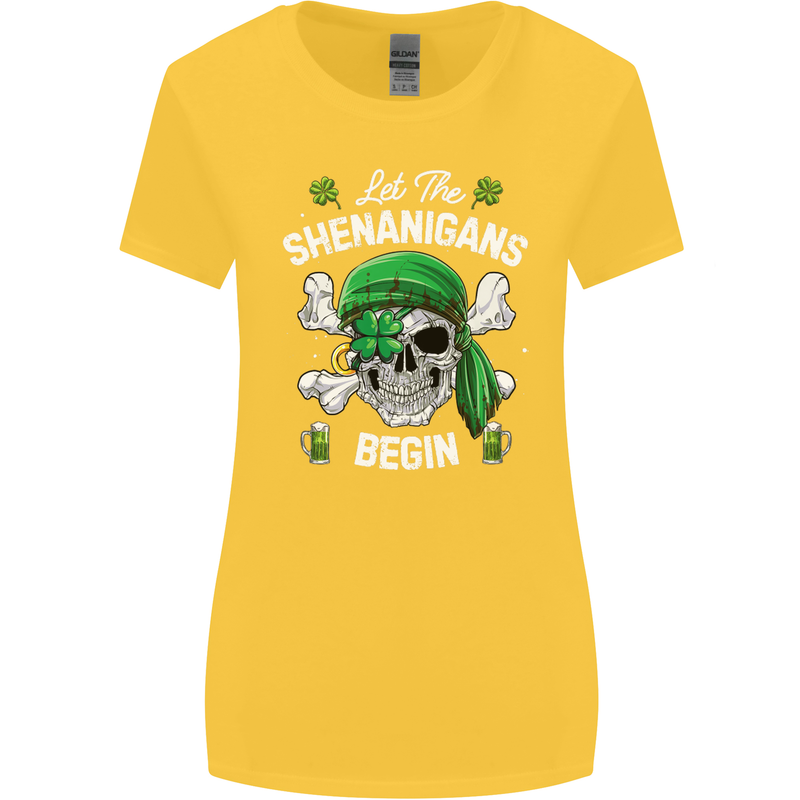 St Patricks Day Let the Shenanigans Begin Womens Wider Cut T-Shirt Yellow