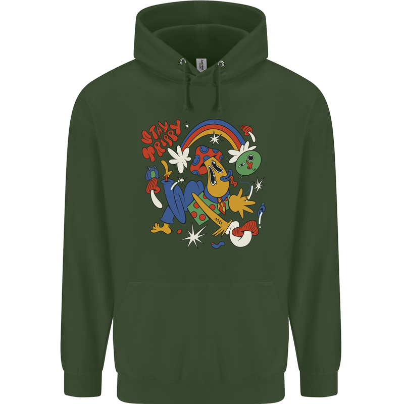 Stay Trippy Magic Mushrooms LSD Mens 80% Cotton Hoodie Forest Green