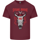 Steak House BBQ Cow Skull Grill Beef Food Mens Cotton T-Shirt Tee Top Maroon