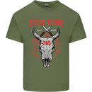 Steak House BBQ Cow Skull Grill Beef Food Mens Cotton T-Shirt Tee Top Military Green