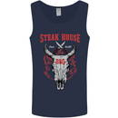 Steak House BBQ Cow Skull Grill Beef Food Mens Vest Tank Top Navy Blue