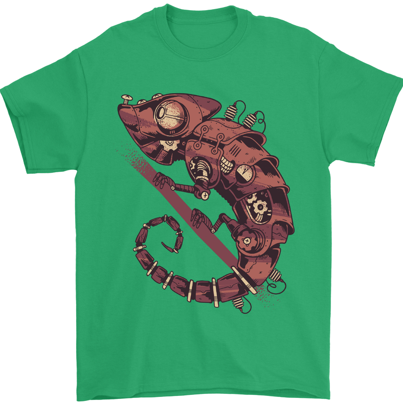 Steampunk Chameleon Iguana Reptile Lizard Mens T-Shirt Cotton Gildan Irish Green