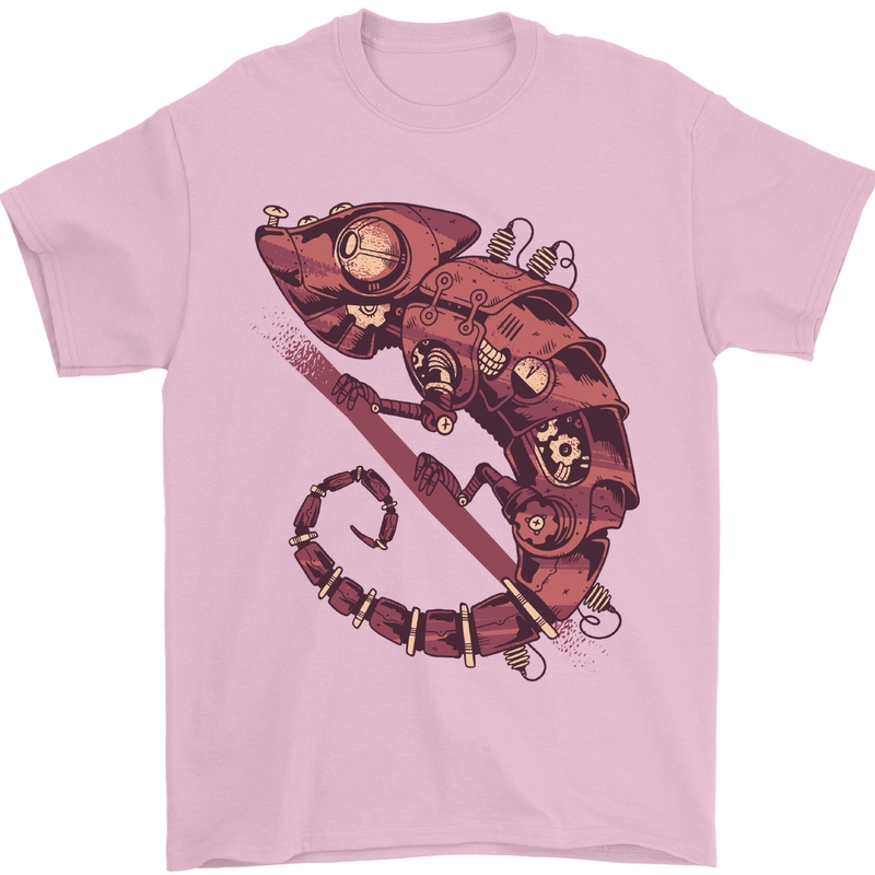 Steampunk Chameleon Iguana Reptile Lizard Mens T-Shirt Cotton Gildan Light Pink