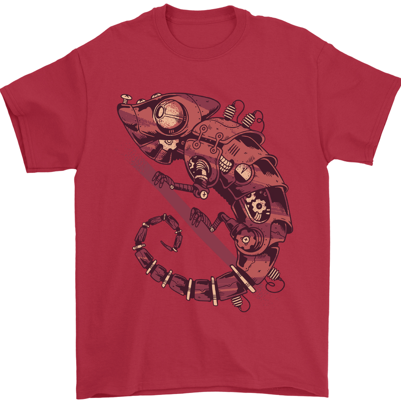 Steampunk Chameleon Iguana Reptile Lizard Mens T-Shirt Cotton Gildan Red