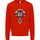 Steampunk Cross Gothic Heavy Metal Biker Mens Sweatshirt Jumper Bright Red