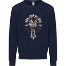 Steampunk Cross Gothic Heavy Metal Biker Mens Sweatshirt Jumper Navy Blue