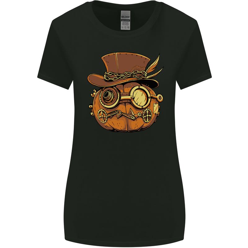 Steampunk Pumpkin Halloween Womens Wider Cut T-Shirt Black