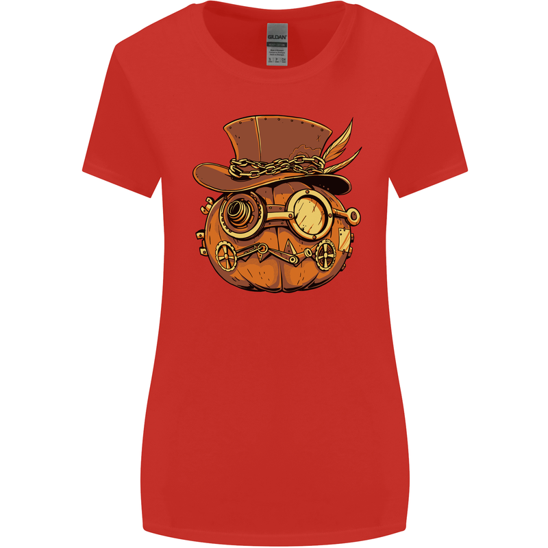 Steampunk Pumpkin Halloween Womens Wider Cut T-Shirt Red