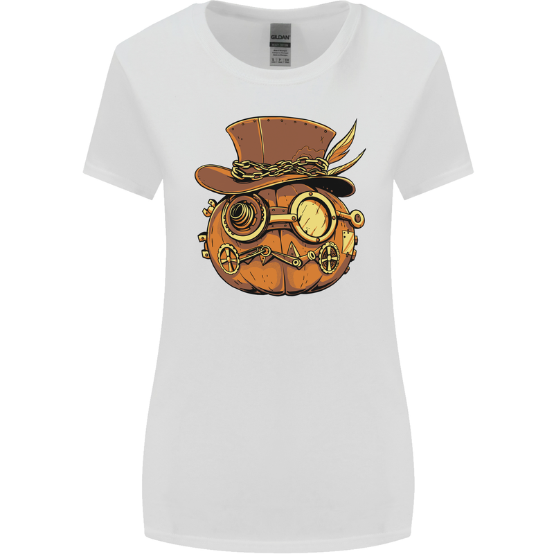 Steampunk Pumpkin Halloween Womens Wider Cut T-Shirt White