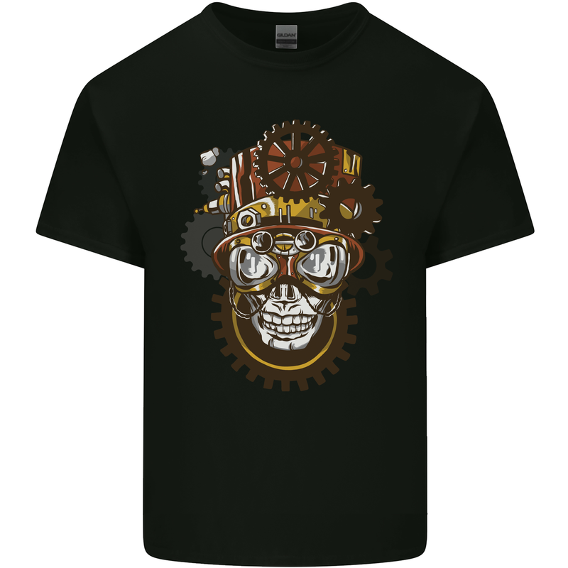 Steampunk Skull Mens Cotton T-Shirt Tee Top Black