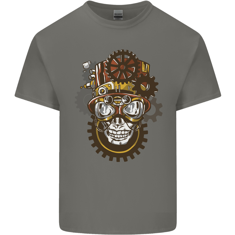 Steampunk Skull Mens Cotton T-Shirt Tee Top Charcoal