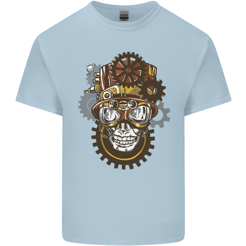 Steampunk Skull Mens Cotton T-Shirt Tee Top Light Blue