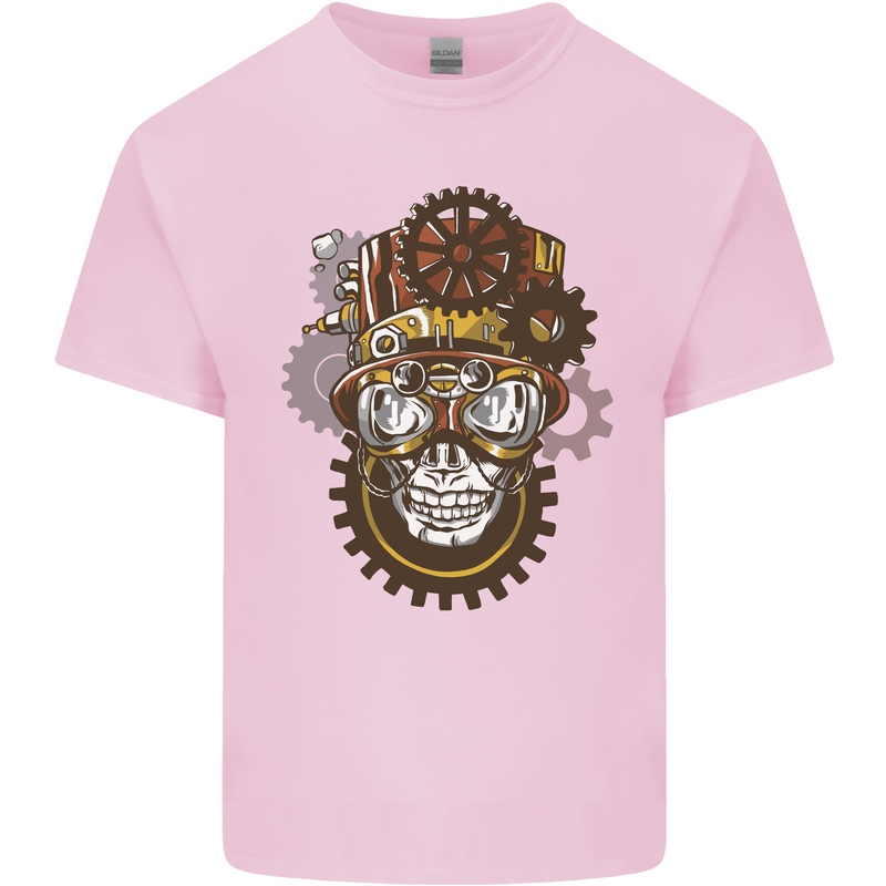 Steampunk Skull Mens Cotton T-Shirt Tee Top Light Pink