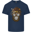 Steampunk Skull Mens Cotton T-Shirt Tee Top Navy Blue