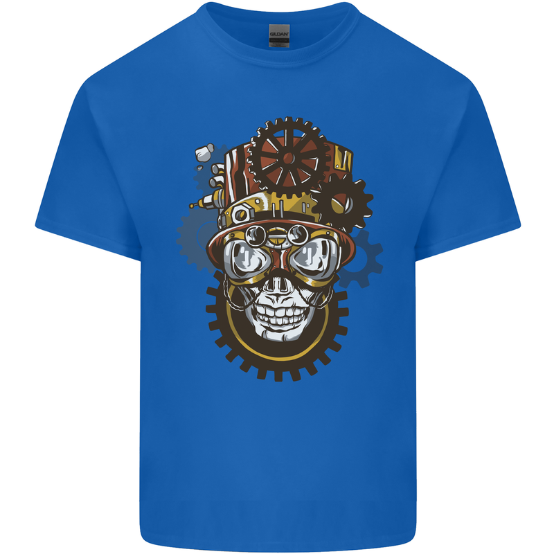 Steampunk Skull Mens Cotton T-Shirt Tee Top Royal Blue