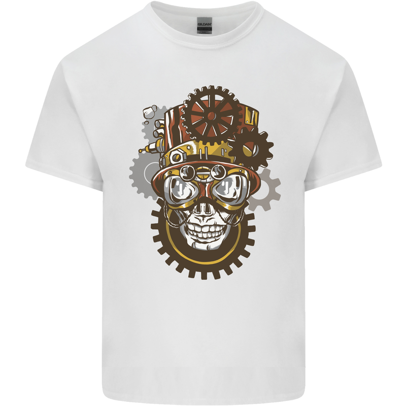 Steampunk Skull Mens Cotton T-Shirt Tee Top White