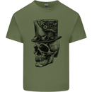 Steampunk Skull With Top Hat Mens Cotton T-Shirt Tee Top Military Green