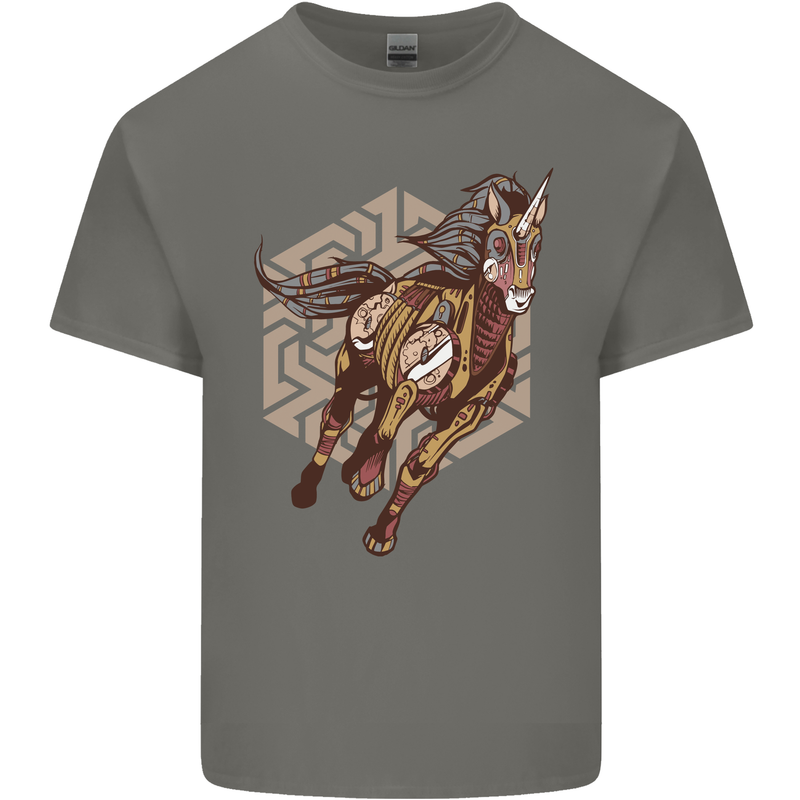 Steampunk Unicorn Mens Cotton T-Shirt Tee Top Charcoal