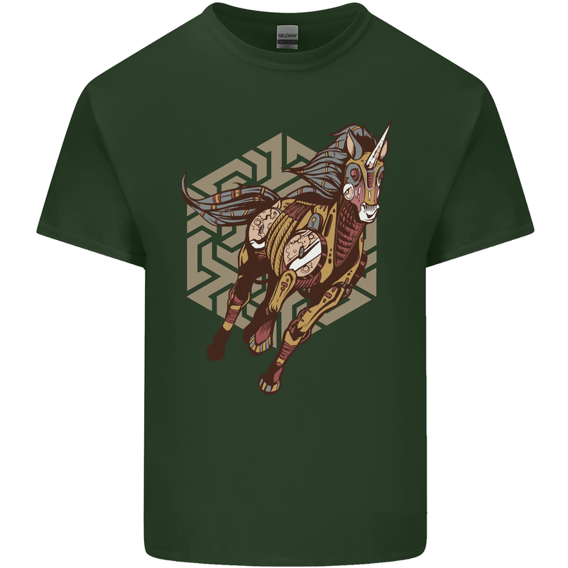 Steampunk Unicorn Mens Cotton T-Shirt Tee Top Forest Green