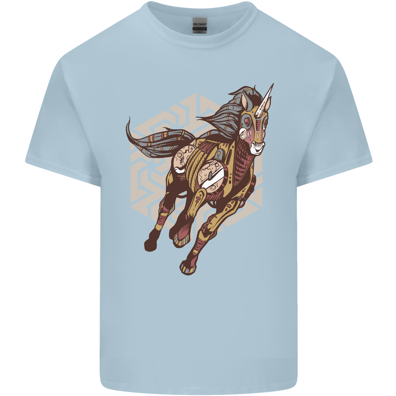 Steampunk Unicorn Mens Cotton T-Shirt Tee Top Light Blue