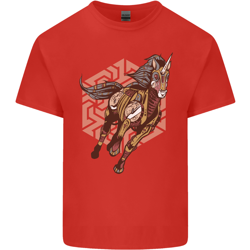 Steampunk Unicorn Mens Cotton T-Shirt Tee Top Red