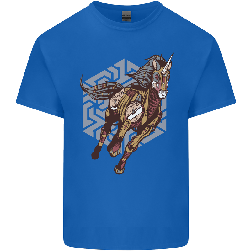 Steampunk Unicorn Mens Cotton T-Shirt Tee Top Royal Blue