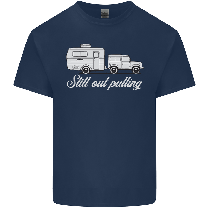 Still Out Pulling Funny Caravan Caravanning Mens Cotton T-Shirt Tee Top Navy Blue