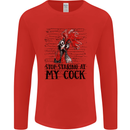 Stop Starring at My Cock Funny Rude Mens Long Sleeve T-Shirt Red