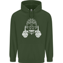 Sugar Skull Finger Flip Rude Offensive Mens 80% Cotton Hoodie Forest Green