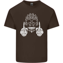 Sugar Skull Finger Flip Rude Offensive Mens Cotton T-Shirt Tee Top Dark Chocolate