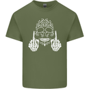 Sugar Skull Finger Flip Rude Offensive Mens Cotton T-Shirt Tee Top Military Green