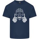 Sugar Skull Finger Flip Rude Offensive Mens Cotton T-Shirt Tee Top Navy Blue