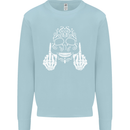 Sugar Skull Finger Flip Rude Offensive Mens Sweatshirt Jumper Light Blue