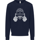 Sugar Skull Finger Flip Rude Offensive Mens Sweatshirt Jumper Navy Blue