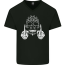 Sugar Skull Finger Flip Rude Offensive Mens V-Neck Cotton T-Shirt Black