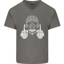 Sugar Skull Finger Flip Rude Offensive Mens V-Neck Cotton T-Shirt Charcoal