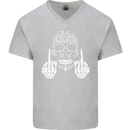Sugar Skull Finger Flip Rude Offensive Mens V-Neck Cotton T-Shirt Sports Grey