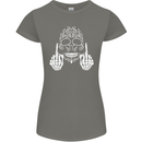 Sugar Skull Finger Flip Rude Offensive Womens Petite Cut T-Shirt Charcoal