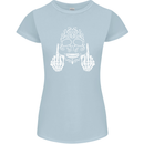 Sugar Skull Finger Flip Rude Offensive Womens Petite Cut T-Shirt Light Blue
