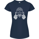 Sugar Skull Finger Flip Rude Offensive Womens Petite Cut T-Shirt Navy Blue