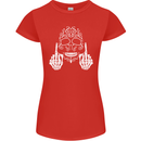 Sugar Skull Finger Flip Rude Offensive Womens Petite Cut T-Shirt Red